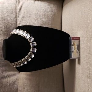 Chunky Costume White Rhinestone Necklace & Lipstick